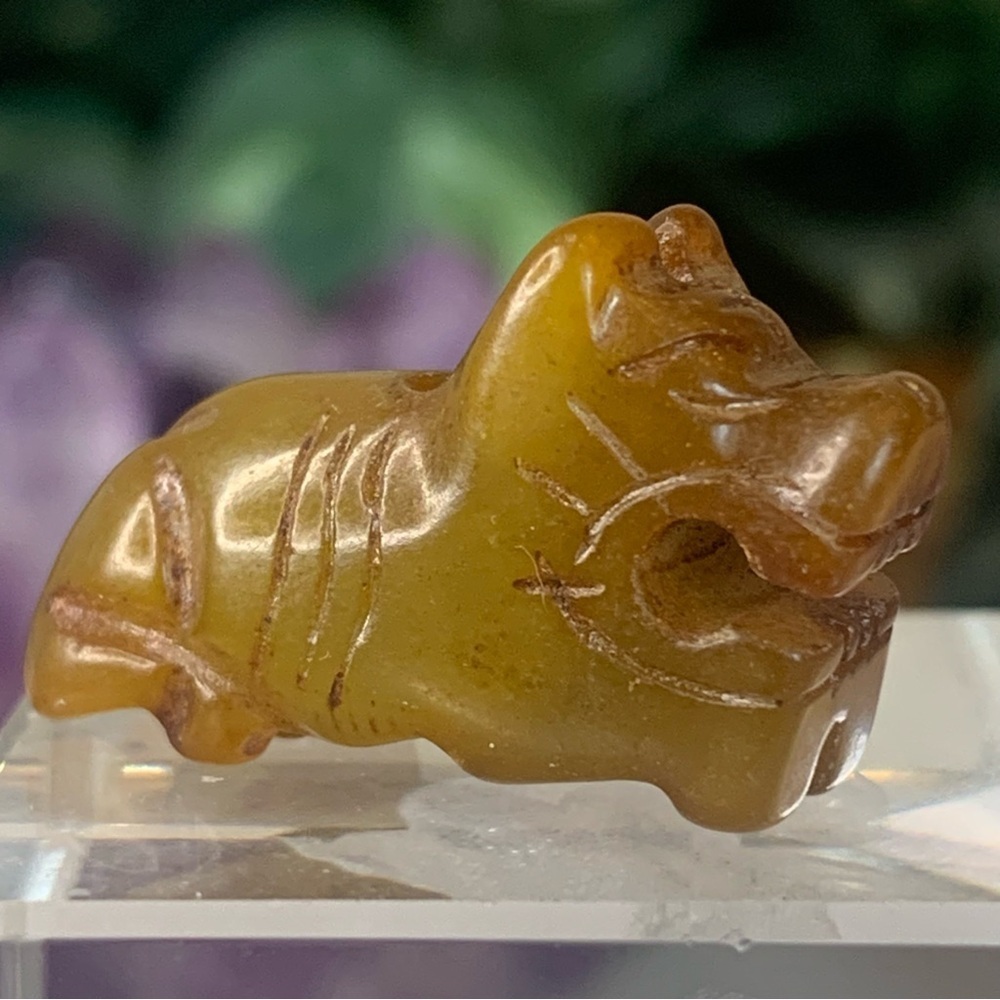 Hand Carved Jade Chinese Zodiac Tiger Drilled Animal Bead Stone Figurine 20th C. - Picture 2 of 15